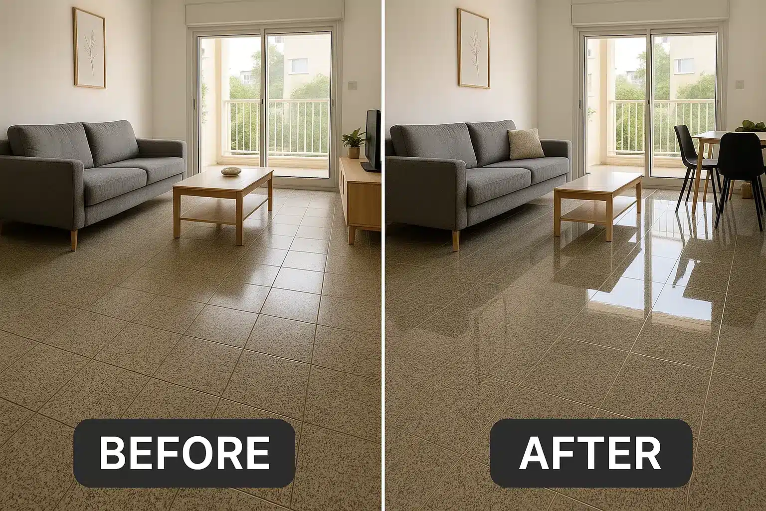 פוליש לרצפה בפתח תקווה - לפני ואחרי | חברת ניקיון טופ פוליש