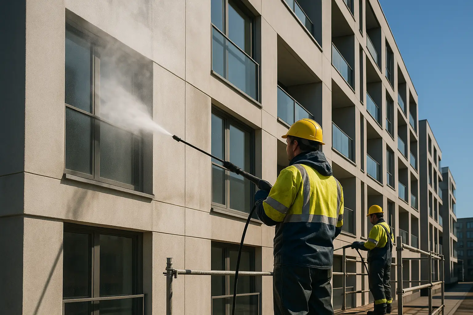 ניקוי חיצוני של בניין מגורים - שטיפה בלחץ