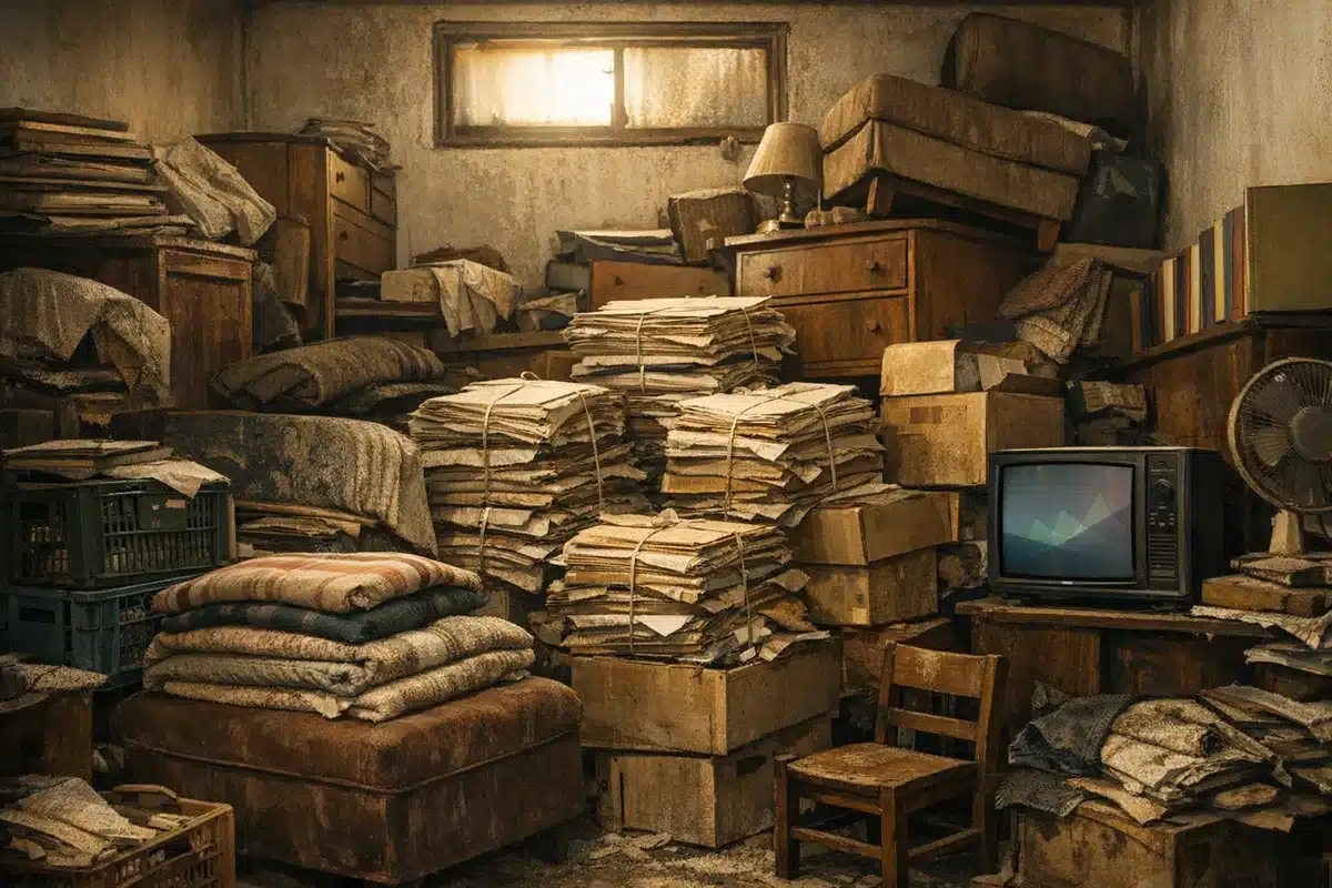 חדר עם הצטברות תכולה רבה לפני פינוי אגרנות